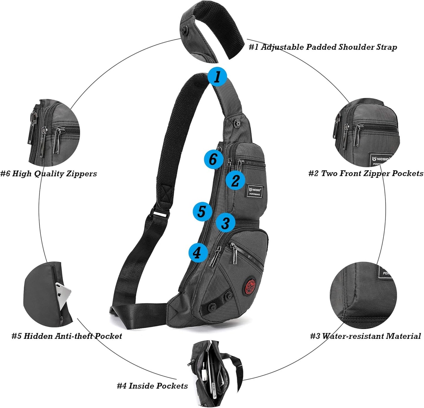 Sling Bag Chest Shoulder Backpack Crossbody Bags for Men Women