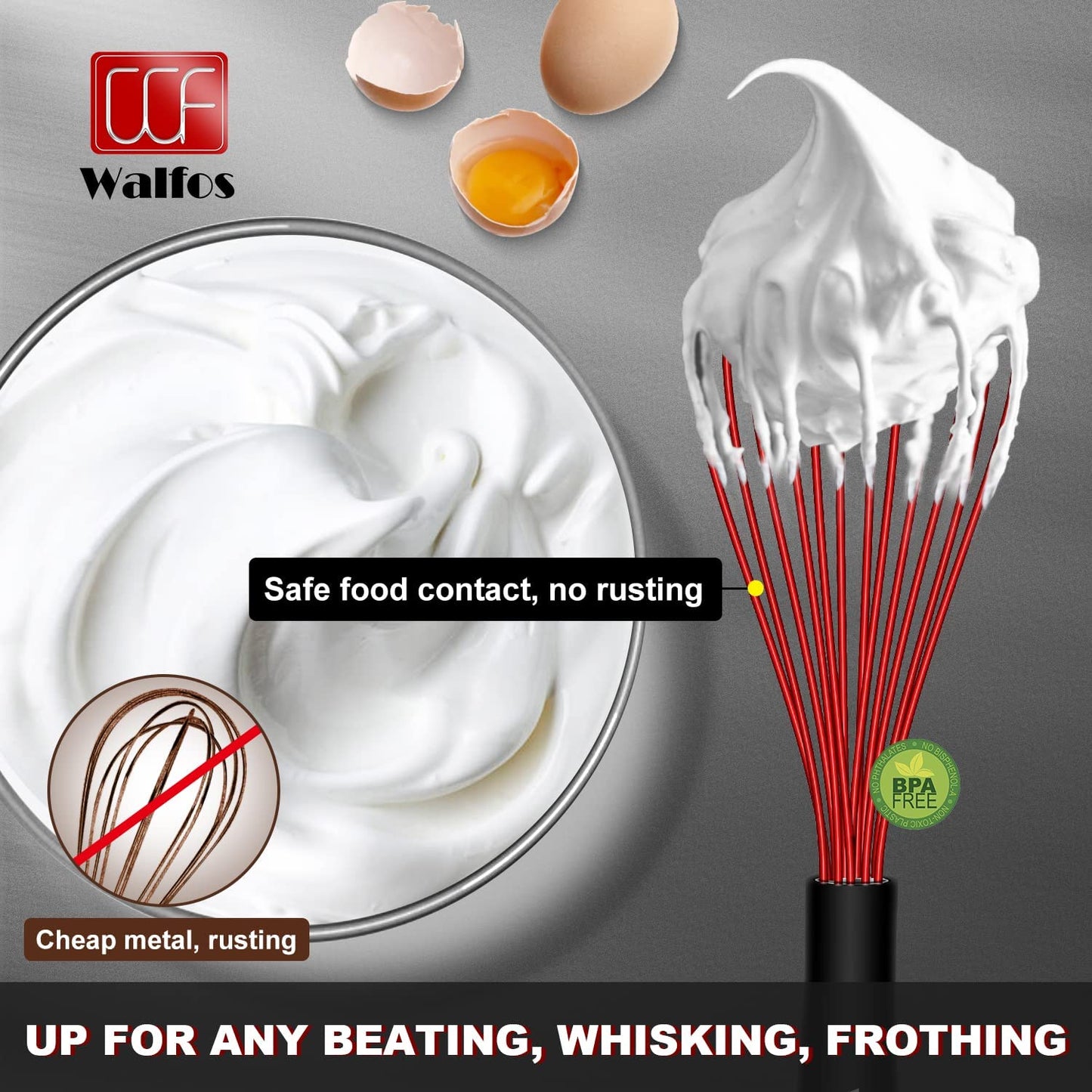 Silicone Whisk Set,  11'' Flat Whisk and 10'' Balloon Whisk for Blending Beating Stirring and Kitchen Cooking