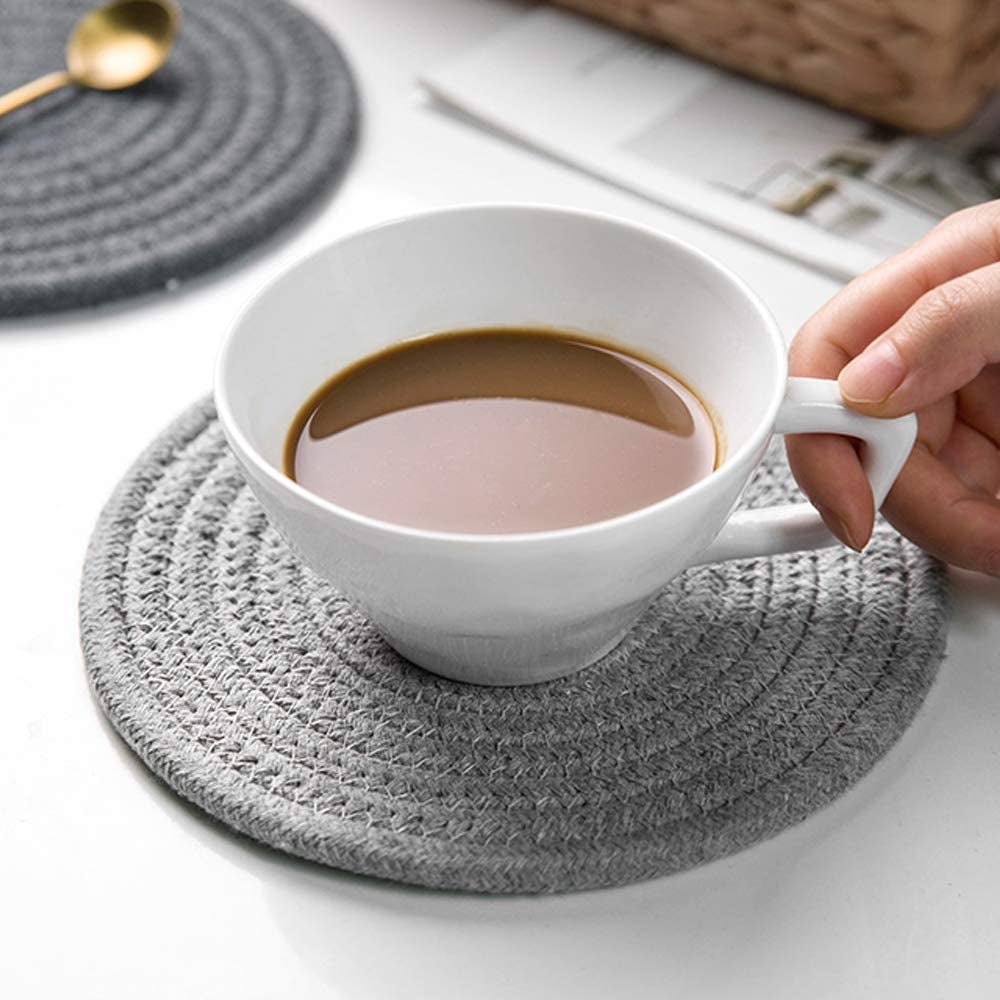 6 Pcs Coasters for Drinks Farmhouse Fabric Braided Absorbent Coasters for Wooden Table 4.3 Inch