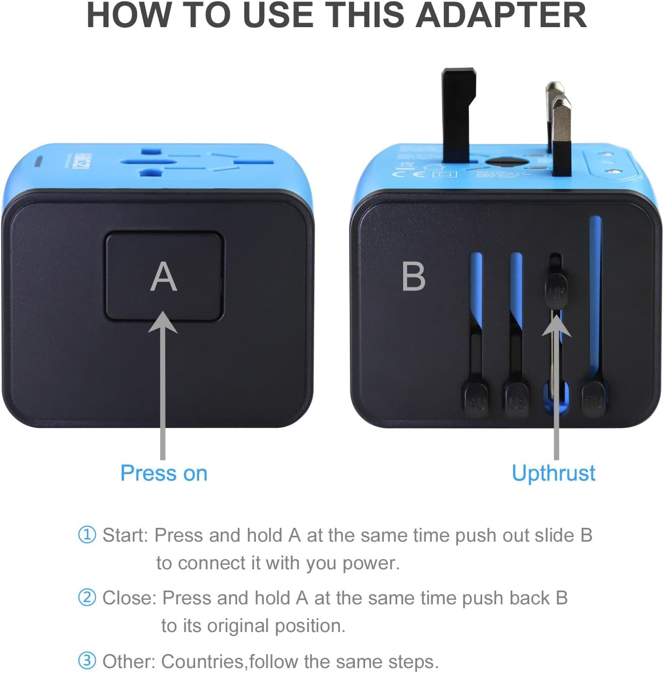 International Power Adapter,  All-In-One Universal Travel Adapter with 3.4A 4USB, Europe Multifunctional Power Adapter Wall Charger for UK, EU, AU, Asia Covers 150+Countries U-G3(Green)