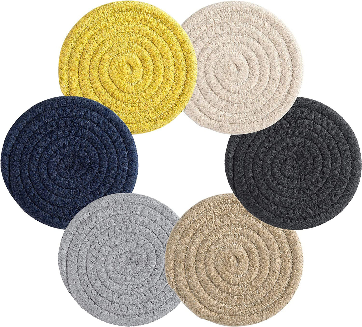 6 Pcs Coasters for Drinks Farmhouse Fabric Braided Absorbent Coasters for Wooden Table 4.3 Inch