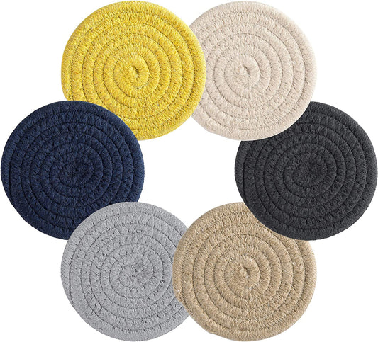 6 Pcs Coasters for Drinks Farmhouse Fabric Braided Absorbent Coasters for Wooden Table 4.3 Inch