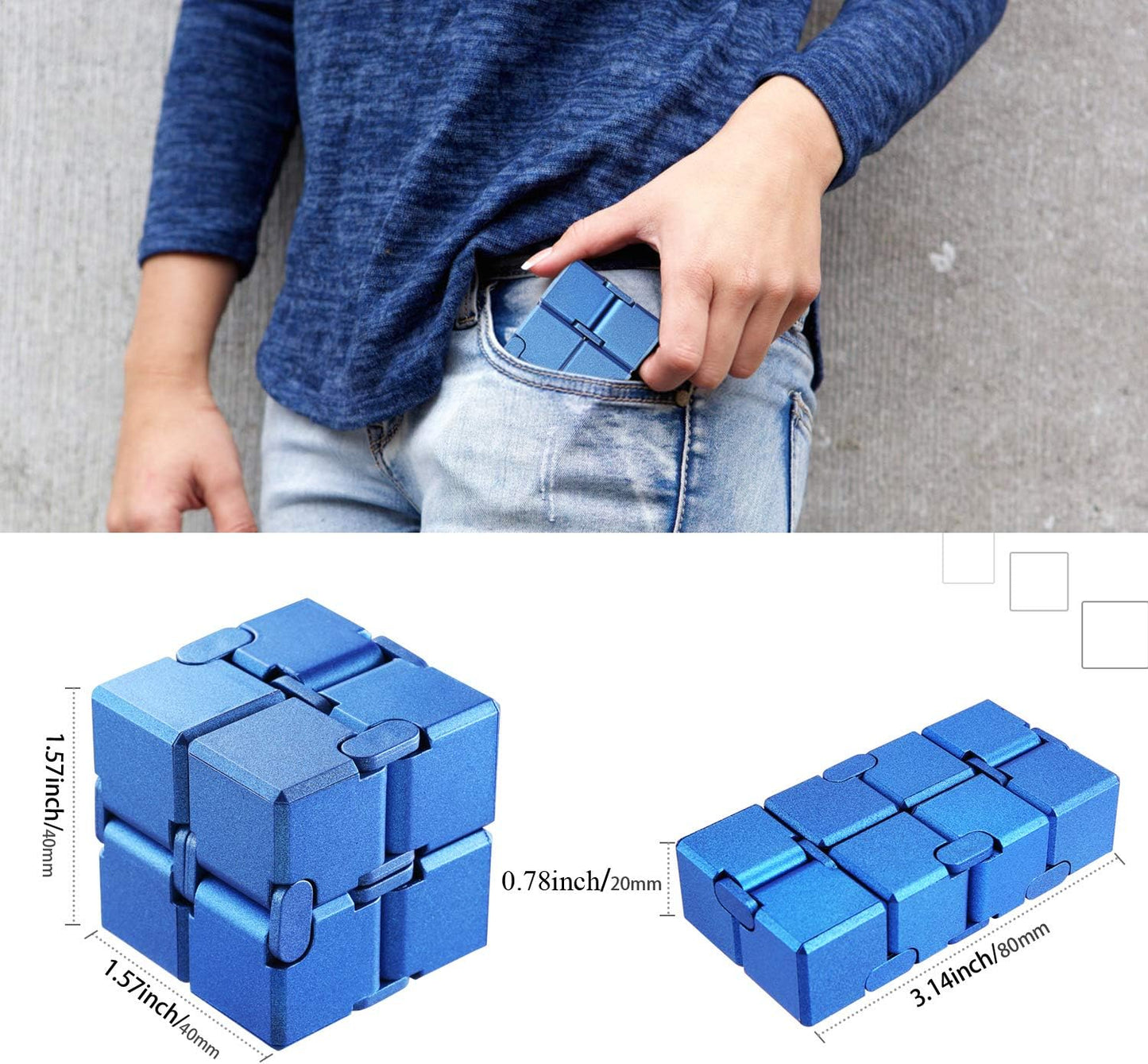 Infinity Cube Fidget Toy, Hand Killing Time Transform Cubes Magic Cubes for Kids and Adult(Blue -Silicone)