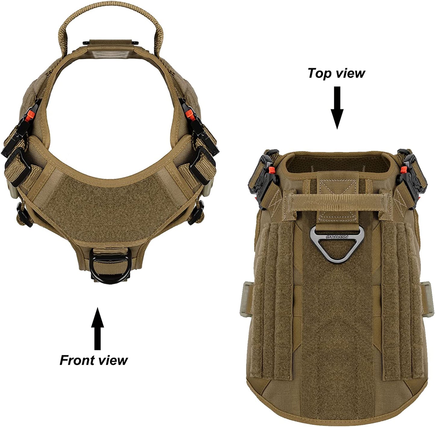 Tactical Dog Harness,X-Large Size, 2X Metal Buckle,Working Dog MOLLE Vest with Handle,No Pulling Front Leash Clip,Hook and Loop Panel
