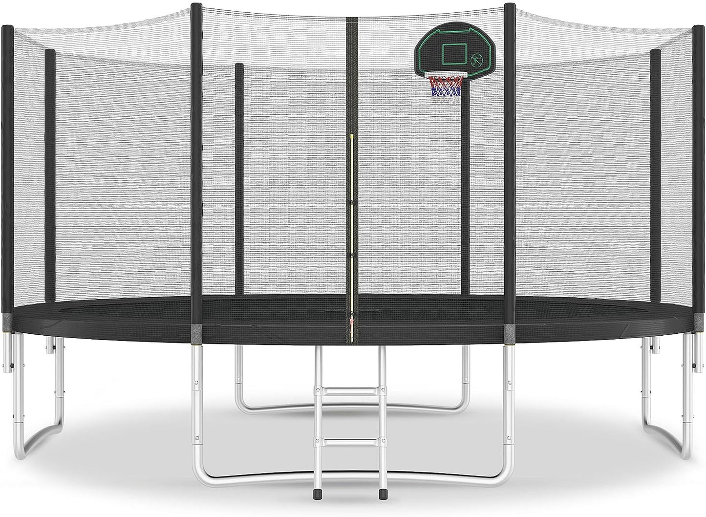 Trampoline 12FT 14FT 15FT 16FT Trampoline for Kids and Adults with Basketball Hoop, Enclosure Net & Wind Stakes, 1500LBS ASTM Compliant Outdoor Recreational Trampolines