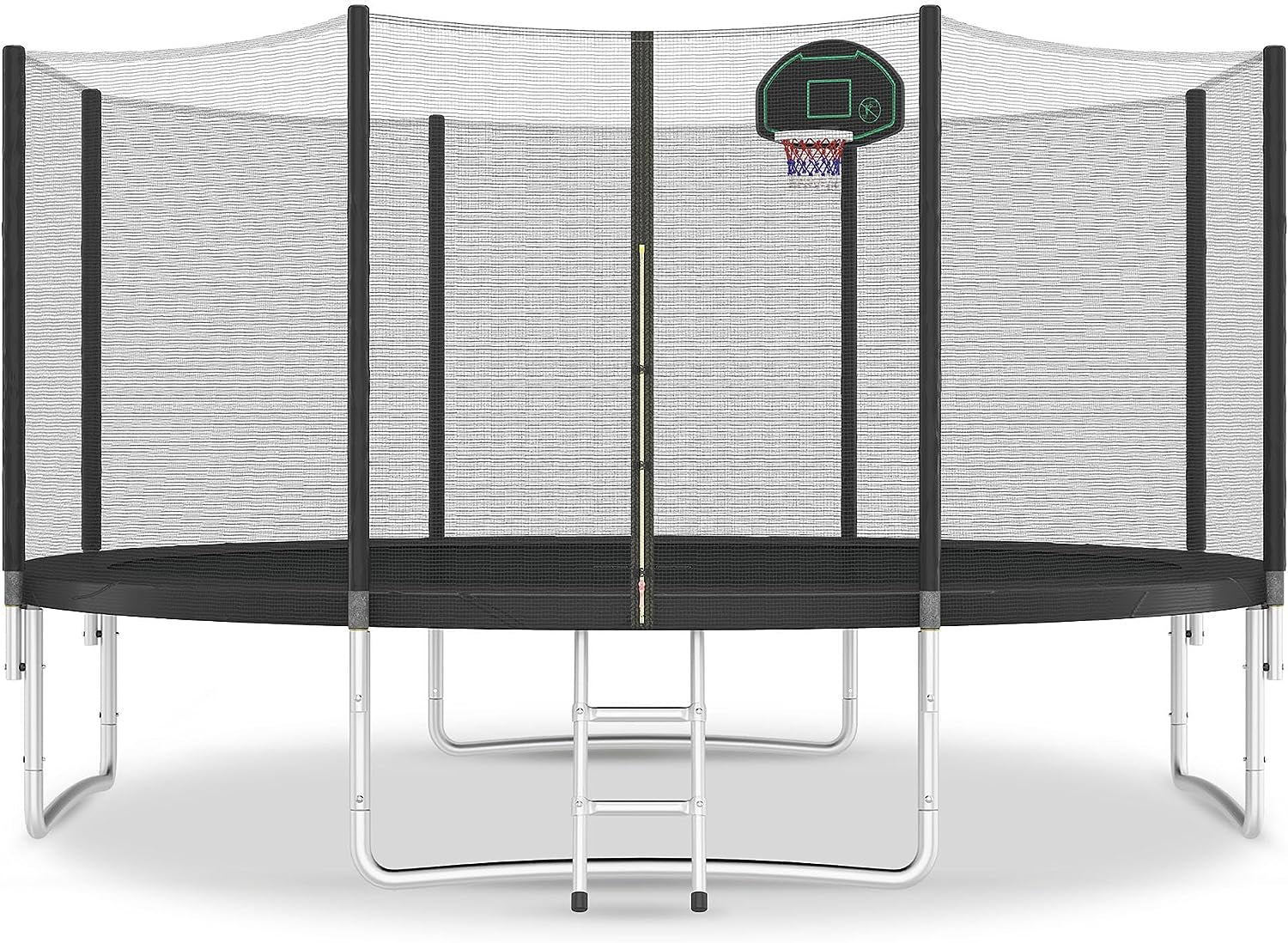 Trampoline 12FT 14FT 15FT 16FT Trampoline for Kids and Adults with Basketball Hoop, Enclosure Net & Wind Stakes, 1500LBS ASTM Compliant Outdoor Recreational Trampolines