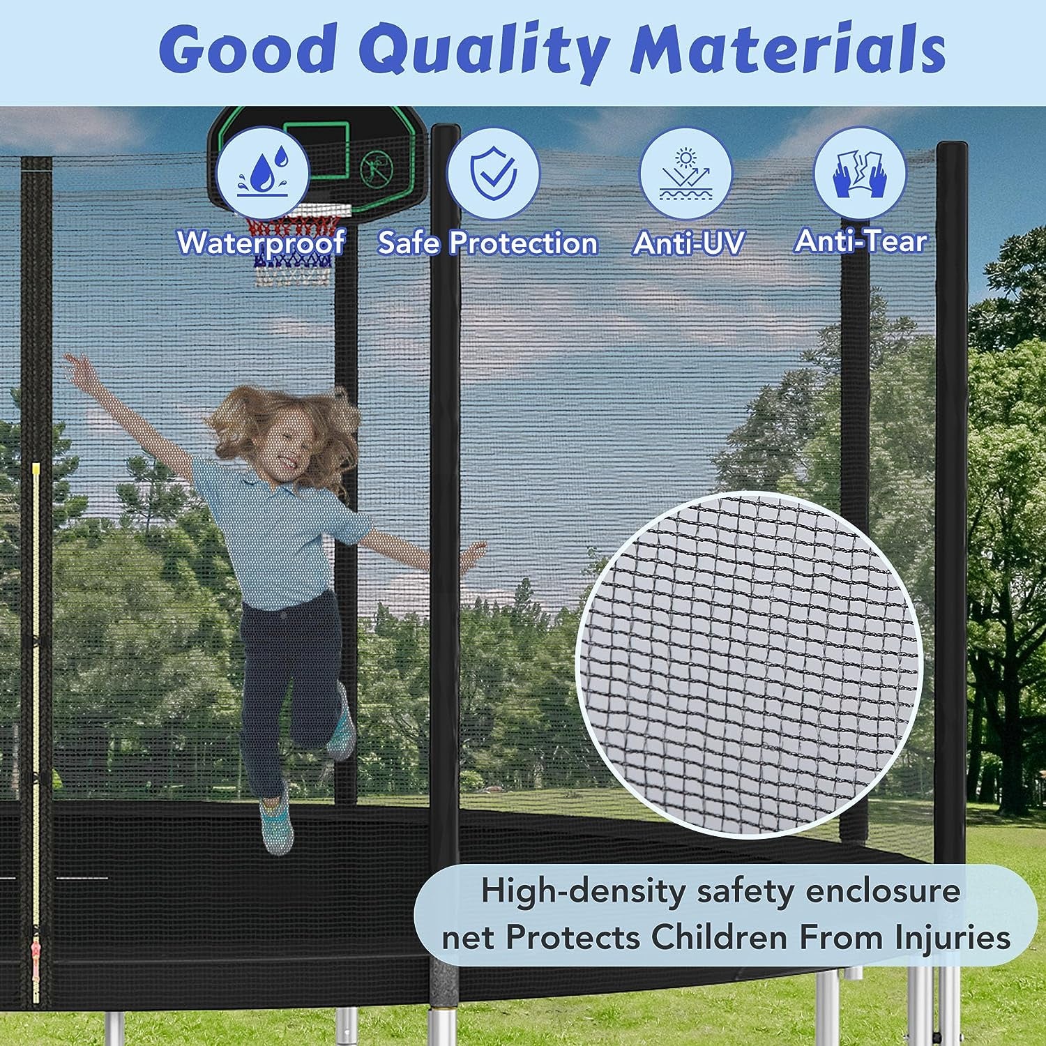Trampoline 12FT 14FT 15FT 16FT Trampoline for Kids and Adults with Basketball Hoop, Enclosure Net & Wind Stakes, 1500LBS ASTM Compliant Outdoor Recreational Trampolines
