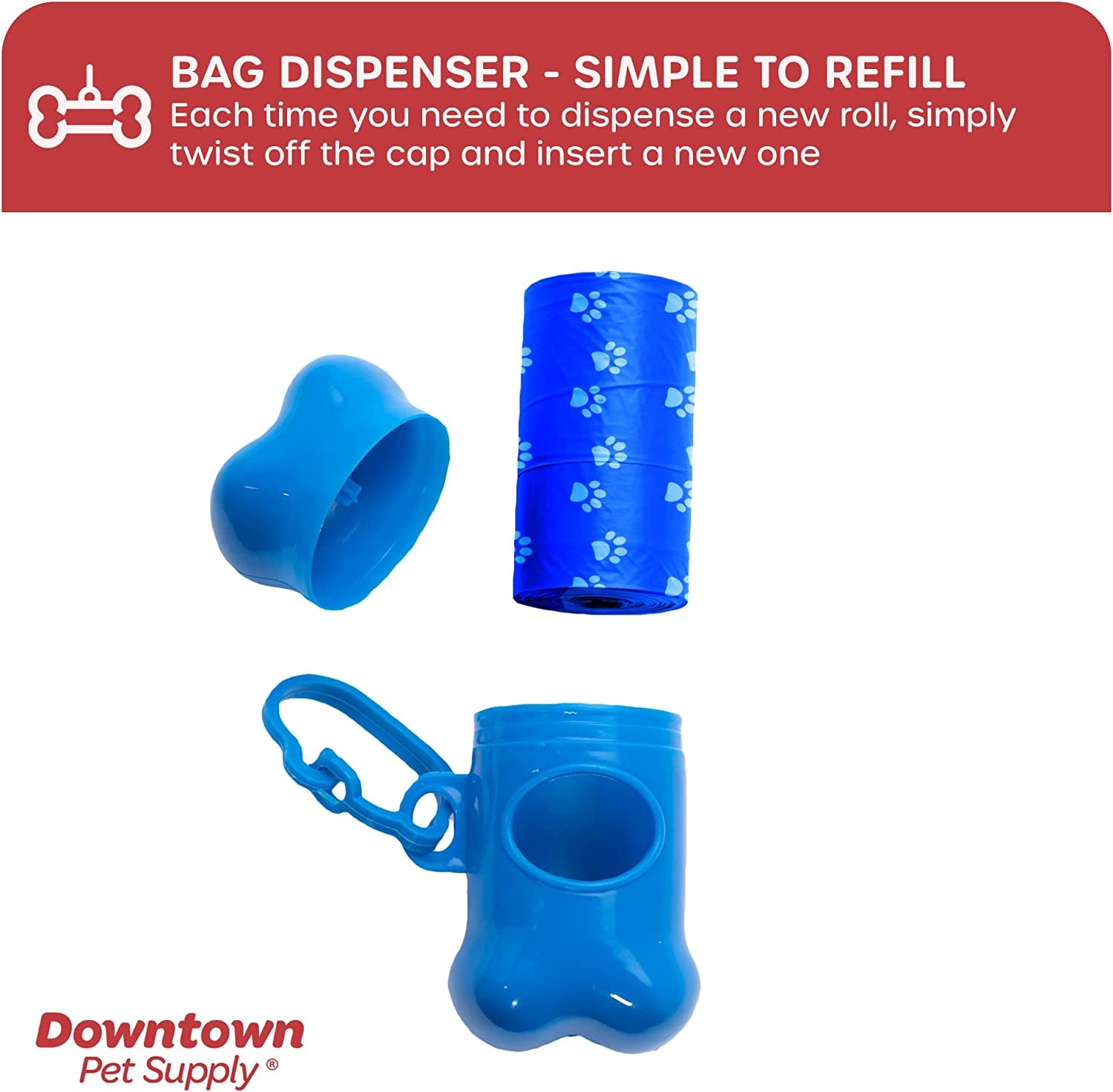 180 Count Unscented Dog Waste Bags with Dog Poop Bag Dispenser, Rainbow with Paw Prints - Leak-Proof Dog Poop Bags Refills with Leash Clip and Bone Bag Dispenser - 12.5 X 8.5"