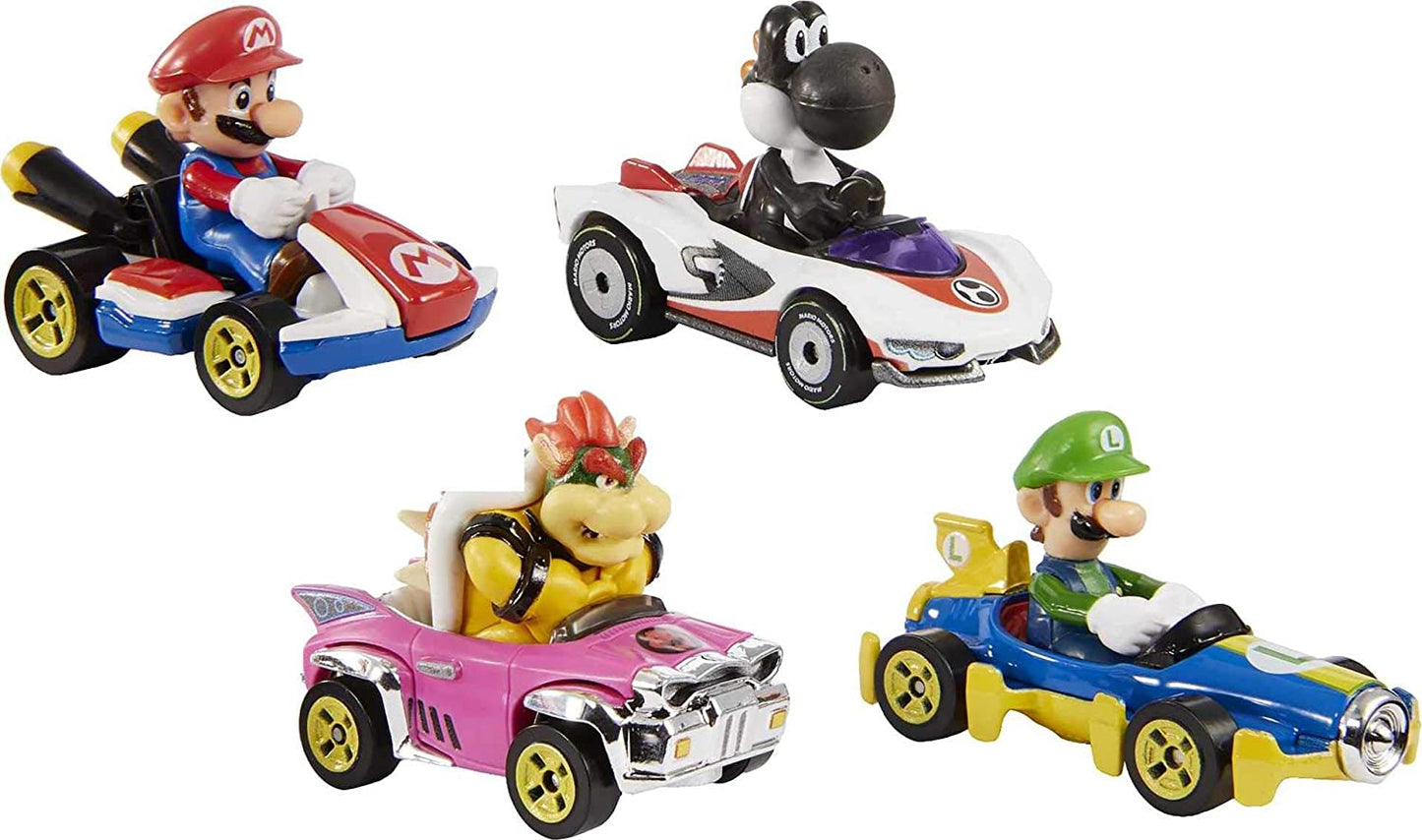 Mario Kart Characters and Karts as Die-Cast Toy Cars 4-Pack (Amazon Exclusive)