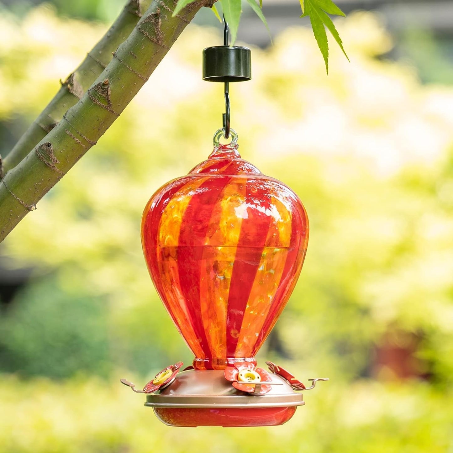 Hummingbird Feeder, 34OZ Hand Blown Glass Hummingbird Feeders for Outdoors Hanging, 4 Feeding Perch with Ant Moat Hook, Garden Yard Decor Gifts for Women Mom (Hot Air Balloon)