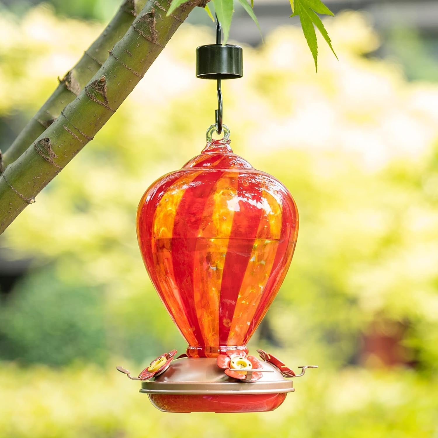 Hummingbird Feeder, 34OZ Hand Blown Glass Hummingbird Feeders for Outdoors Hanging, 4 Feeding Perch with Ant Moat Hook, Garden Yard Decor Gifts for Women Mom (Hot Air Balloon)