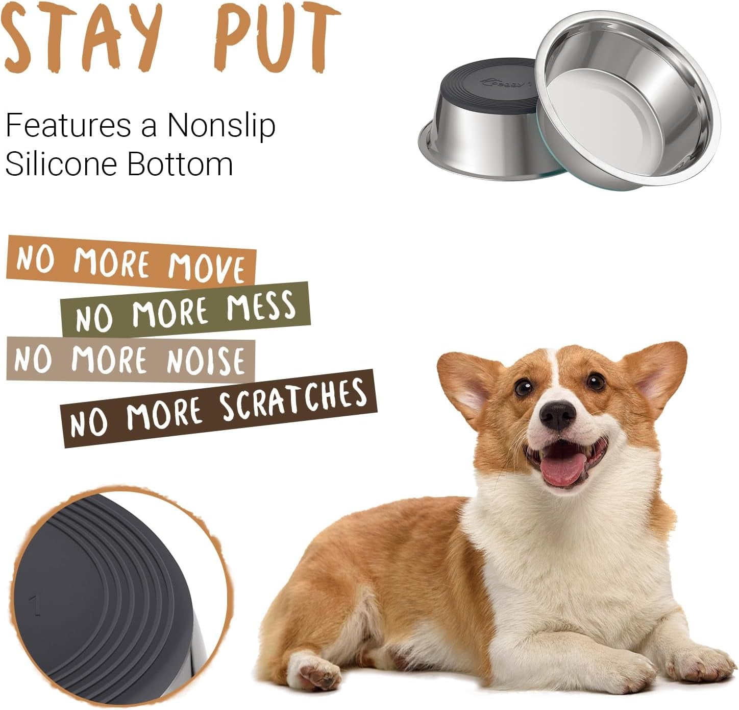 Deep Stainless Steel Anti-Slip Dog Bowls, 2 Pack, 3 Cups