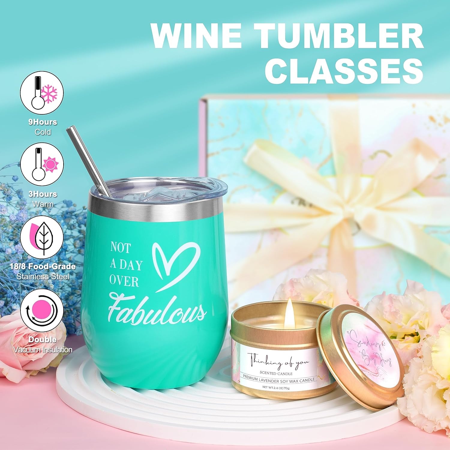 Gifts for Mom, Birthday Gifts for Women - "Not a Day over Fabulous" 12Oz Green Stainless Steel Tumbler with a Straw, Perfect for Mothers Day Gifts for Mom from Daughter Spa Gifts Baskets