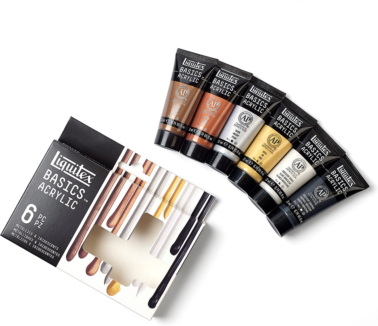 BASICS Acrylic Paint Set, 6 X 22Ml (0.74-Oz) Tube Paint Set, Metallic & Iridescent