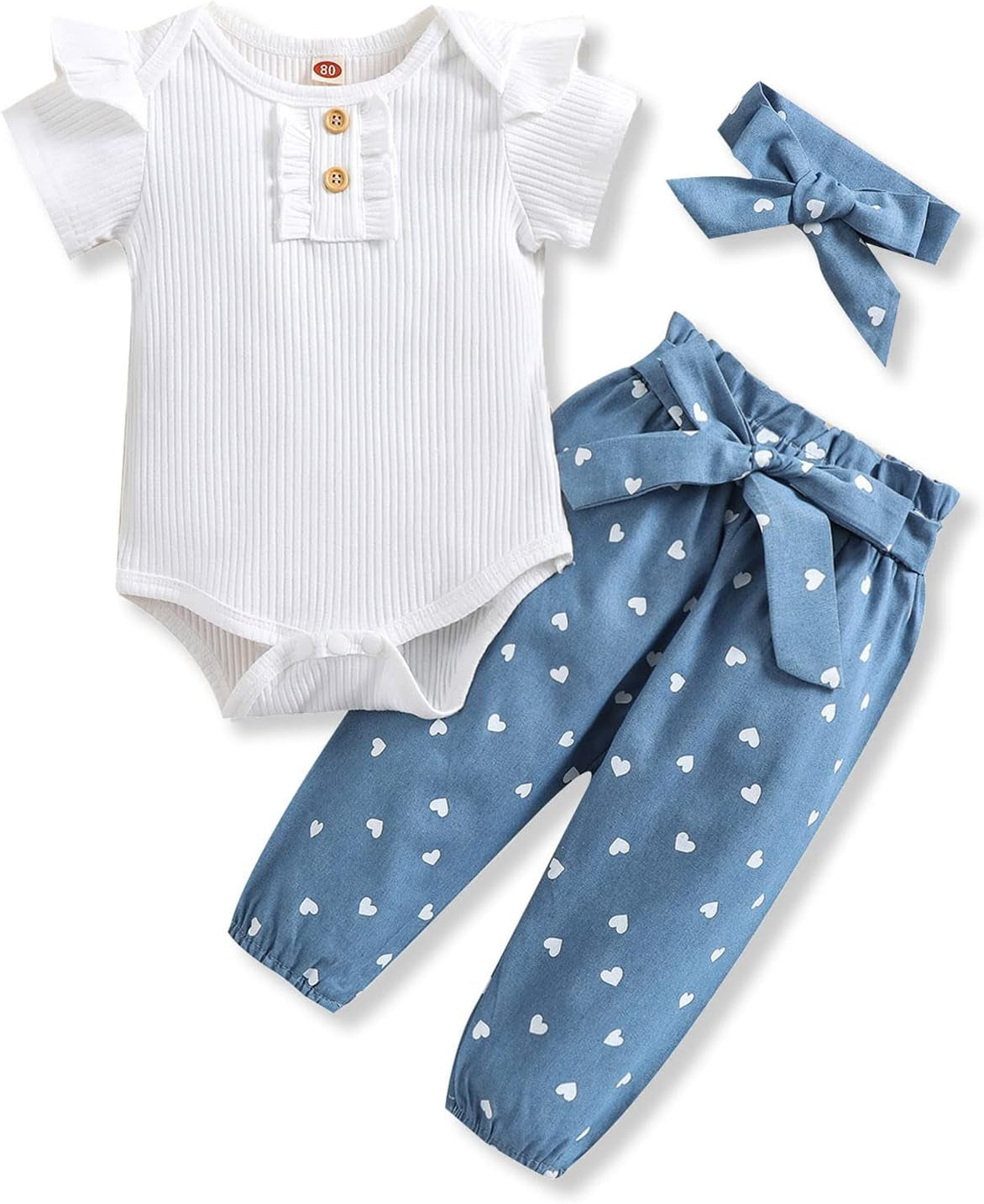 Newborn Baby Girls Clothes Ribbed Ruffled Romper+Floral Pants+Headband Infant Outfit Set