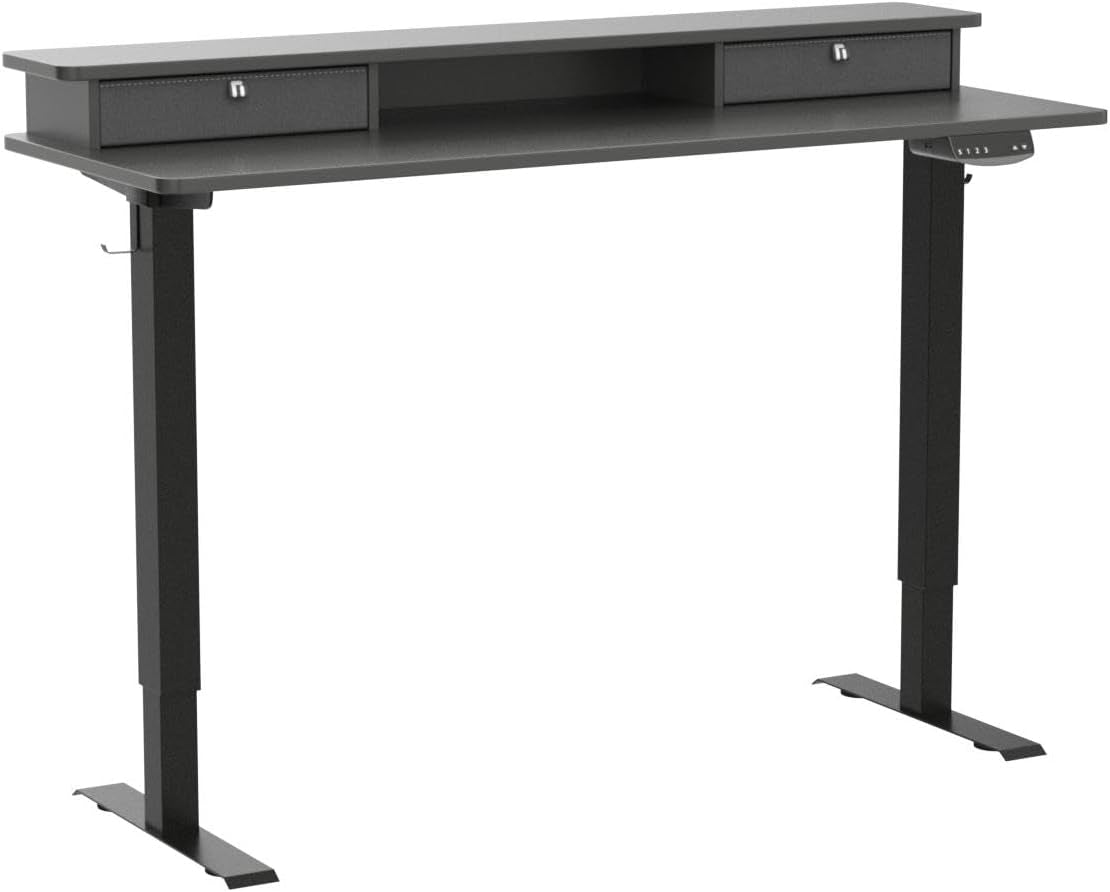 60 X 24 Inch Height Adjustable Electric Standing Desk with Double Drawer, Stand up Desk with Storage Shelf, Sit Stand Desk, Black