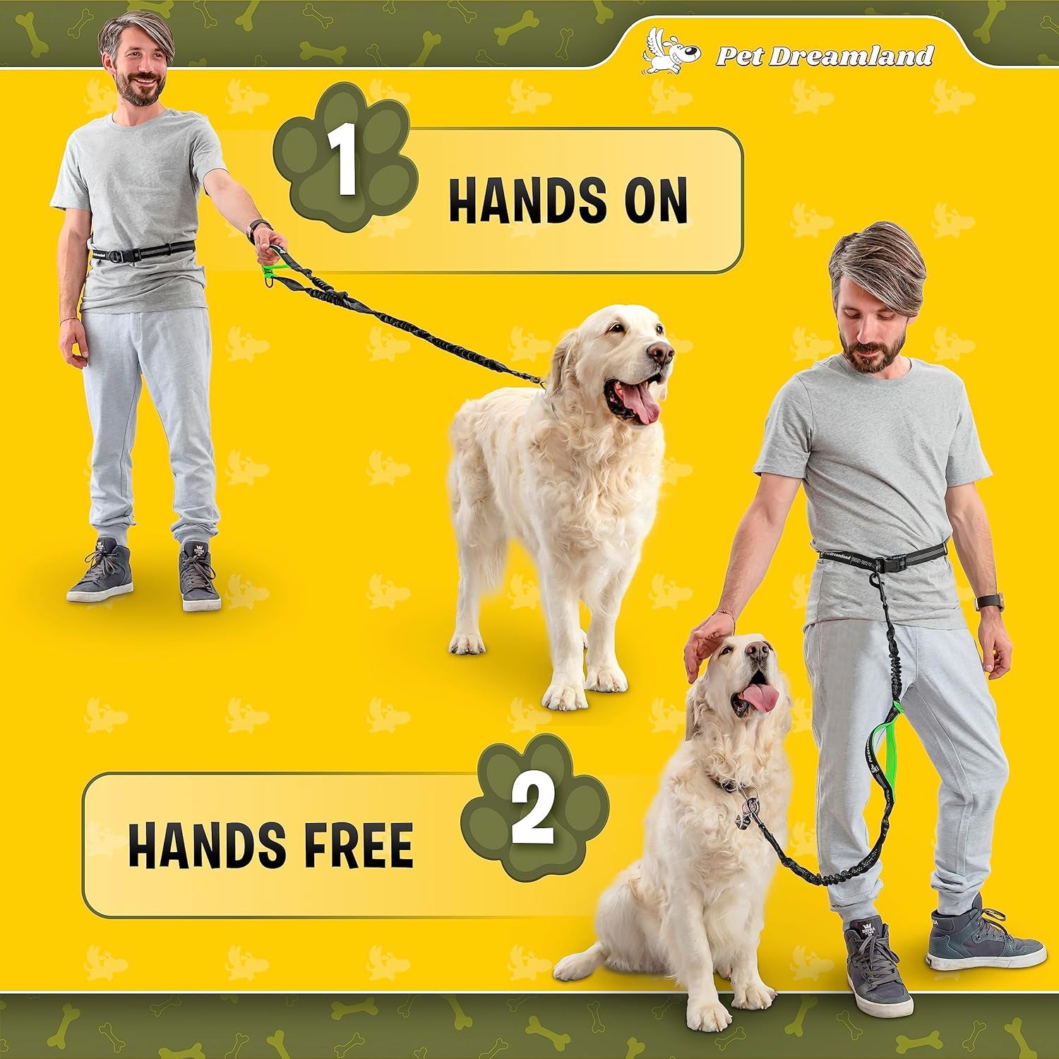 Retractable Hands Free Dog Leash for Running | around Waist Leash for Dog Walking, Jogging and Training | Bungee Service Dog Hands Free Leash with Adjustable Belt | Hiking Leash for Large Dogs