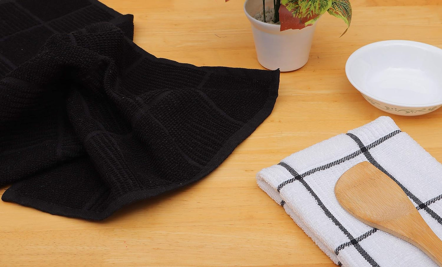 Terry Kitchen Towels Pack of 4 Fast Absorbing Quick Dry Super Soft Dish Towels with Hanging Loop for Cleaning and Drying Dish (16 X 26 Inches - Black)