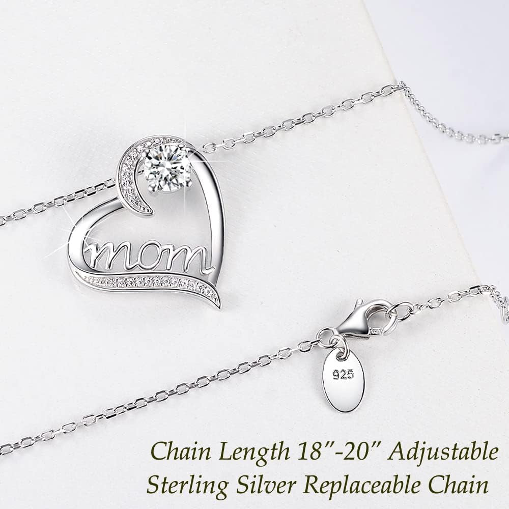 Mothers Day Birthday Gifts 925 Sterling Silver with May Birthstones Emerald Necklace for Women Love Heart Pendant Jewelry Wife
