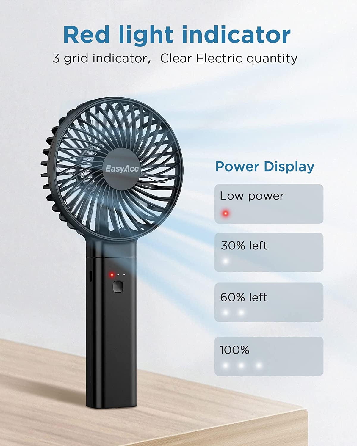Handheld Fan, 2024 Newly Powerful Quiet Portable Fan Small Desk Fan [ 4 Speed/Battery Indicator/Easy Clean] 17H Battery Operated Fan One Touch Power off Personal Fan for Travel Outdoor