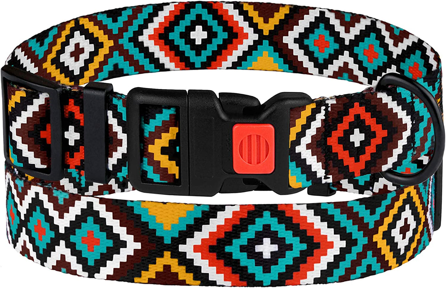 Purple Geometric Dog Collar, Pet Collar for Small Medium Large Dogs or Puppies with Quick Release Buckle, Yellow Orange Pattern, Adjustable Nylon (Teal, Neck Fit 10"-13")