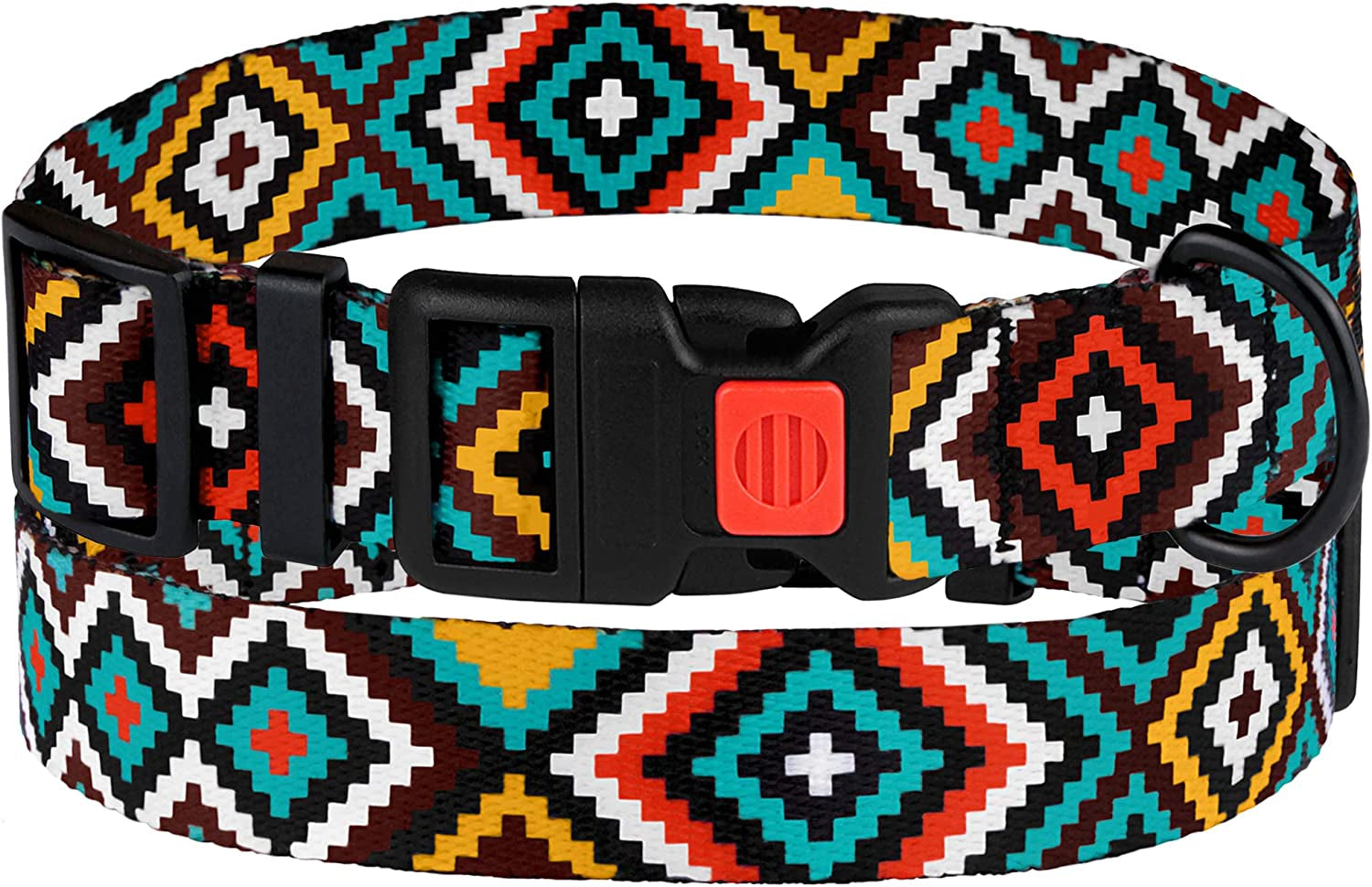 Purple Geometric Dog Collar, Pet Collar for Small Medium Large Dogs or Puppies with Quick Release Buckle, Yellow Orange Pattern, Adjustable Nylon (Teal, Neck Fit 10"-13")