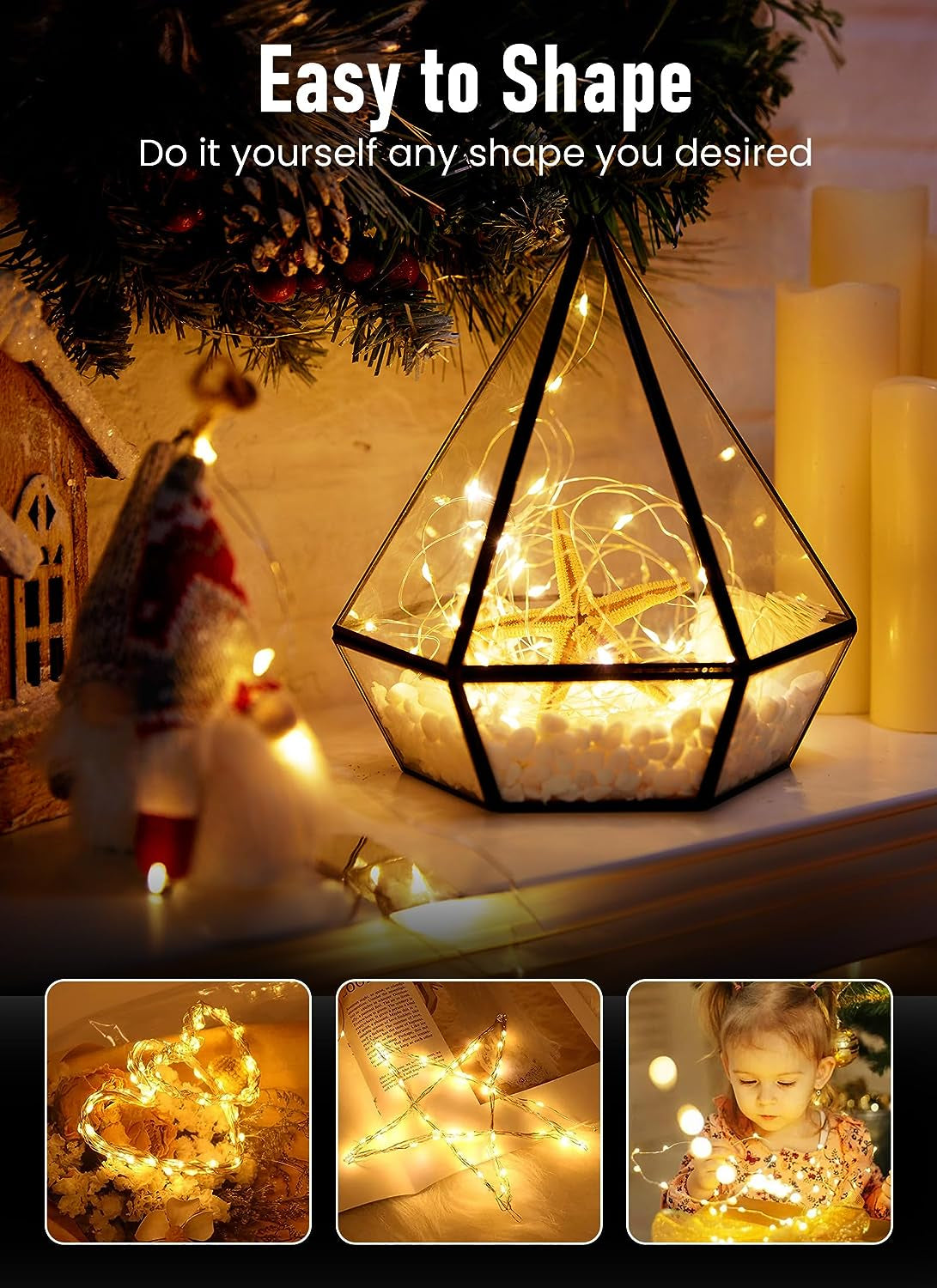 Fairy String Lights, 33Ft 100 LED Mini Battery Operated Fairy Lights Copper Wire Twinkle Lights Mason Jar Lights, Waterproof Starry Firefly Lights for Party Wedding Christmas Decor