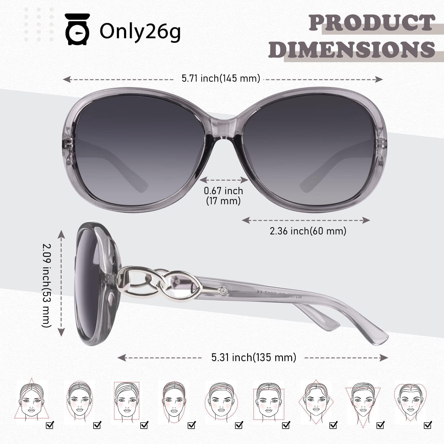 Sunglasses Womens Polarized Oversized Trendy Sun Glasses Fashion Ladies Shades 100% UV400 Protection S85