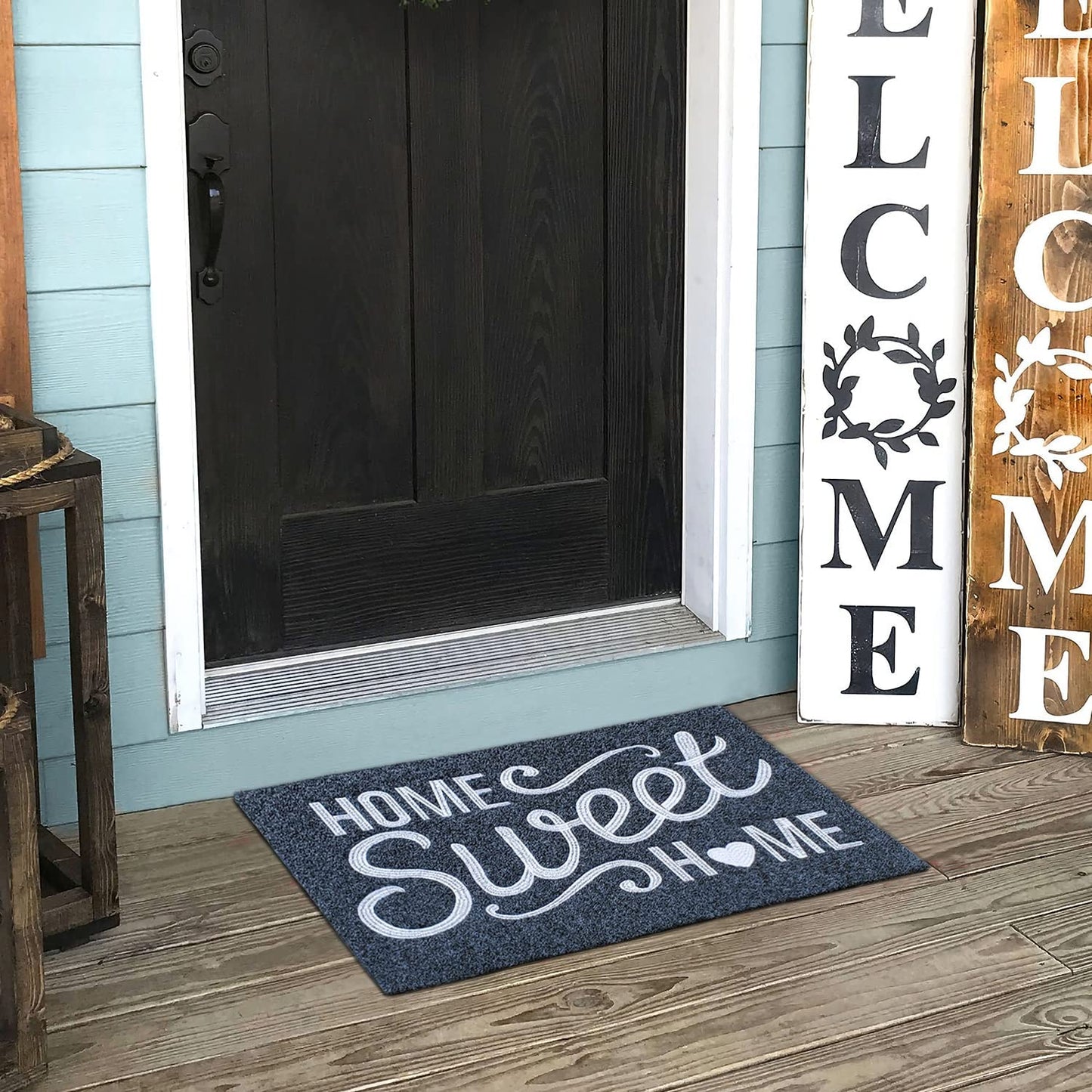 Front Door Mat Non Slip Welcome Mats Outdoor Home Sweet Home Doormat with Rubber Backing Easy to Clean Indoor Mats for Entrance High Traffic Areas Entry Grey
